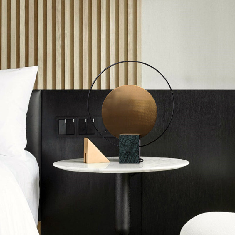 Marble Rectangle Nightstand Lamp Post-Modern 1��Bulb Living Room Table Lighting with Halo Ring