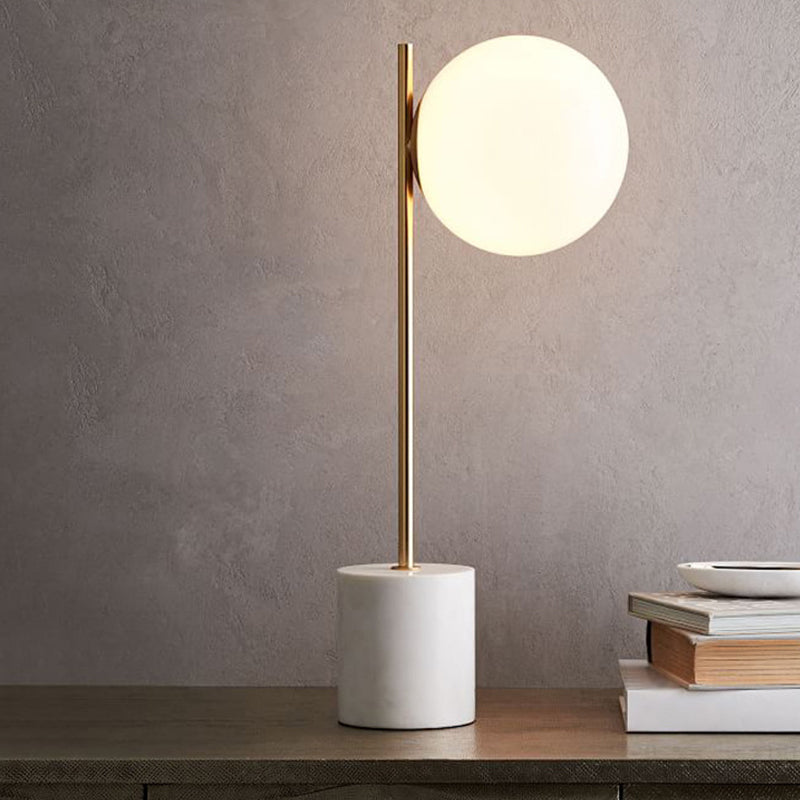 Cylinder Table Lighting Nordic Style Marble 1 Bulb Bedside Nightstand Lamp with Globe Glass Shade