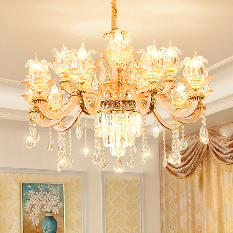Handblown Glass Weathered Zinc Chandelier Pendant Light Floral Vintage Hanging Light with Crystal Accent