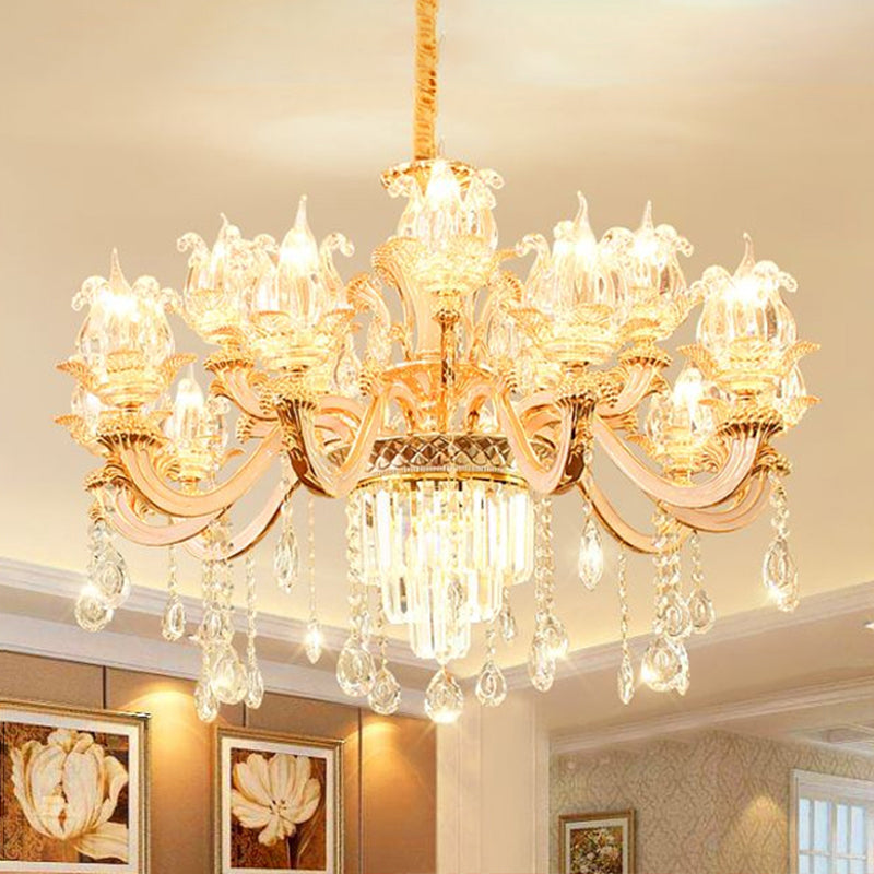 Handblown Glass Weathered Zinc Chandelier Pendant Light Floral Vintage Hanging Light with Crystal Accent