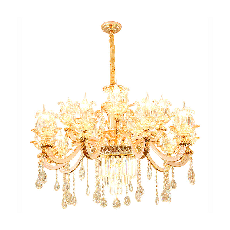 Handblown Glass Weathered Zinc Chandelier Pendant Light Floral Vintage Hanging Light with Crystal Accent