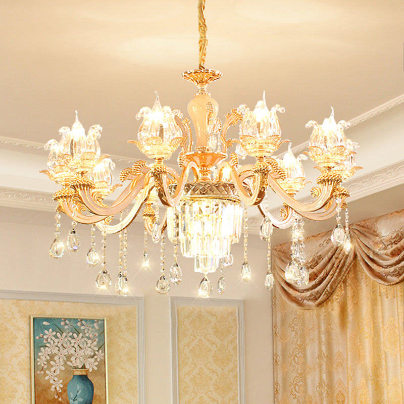 Handblown Glass Weathered Zinc Chandelier Pendant Light Floral Vintage Hanging Light with Crystal Accent