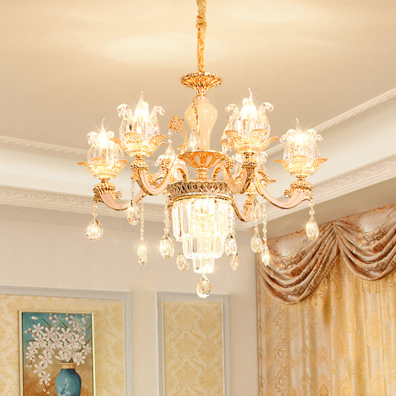 Handblown Glass Weathered Zinc Chandelier Pendant Light Floral Vintage Hanging Light with Crystal Accent