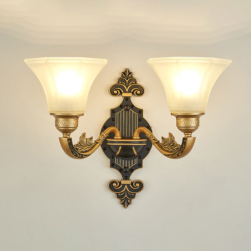 Retro Style Flared Suspension Light Cream Frosted Glass Chandelier Light for Living Room