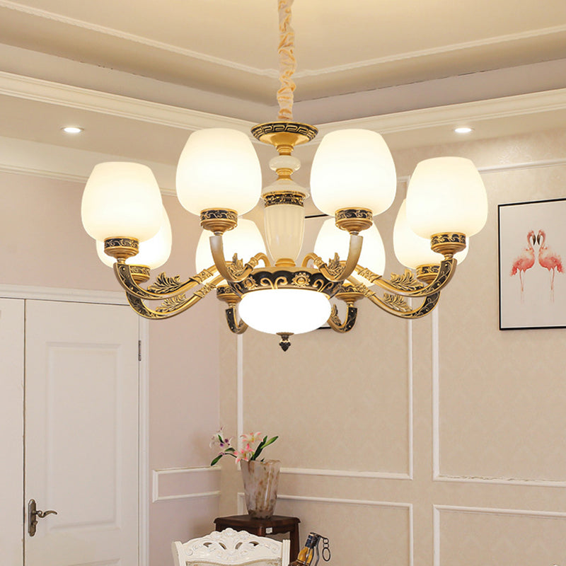 Bud Shade Frosted White Glass Chandelier Lighting Classic Living Room Pendant Light