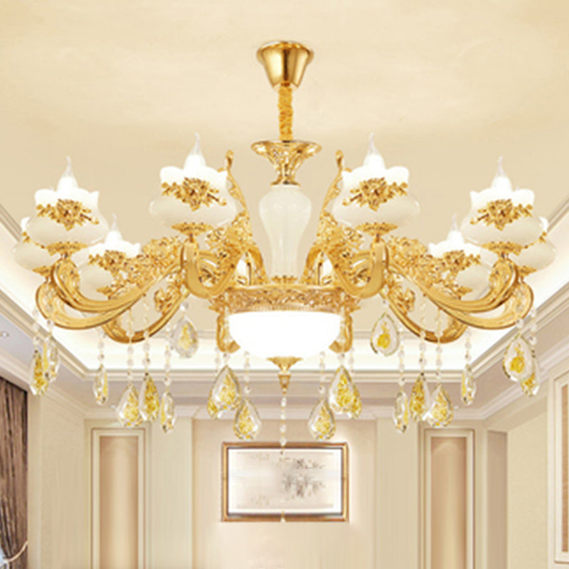 Imitatie jade gouden kroonluchter hanger lichtknop vintage hangend licht met kristal accent
