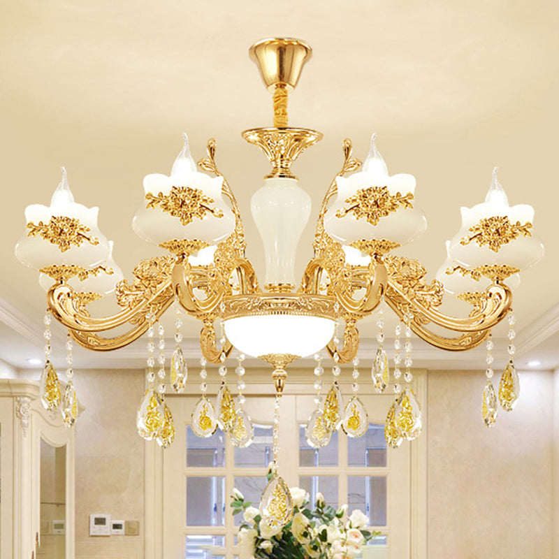 Imitatie jade gouden kroonluchter hanger lichtknop vintage hangend licht met kristal accent