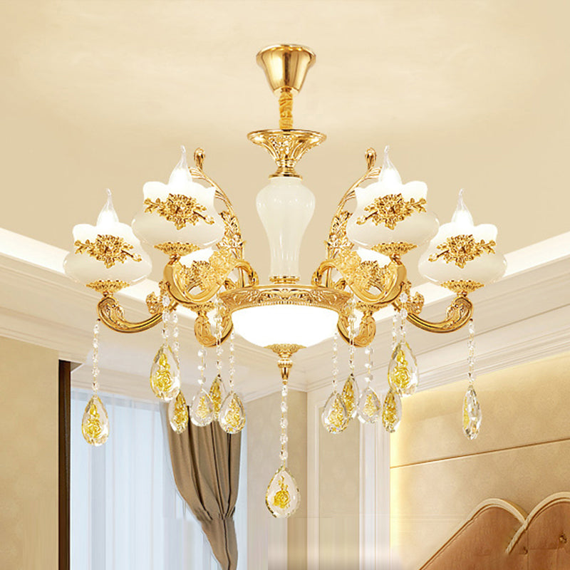 Imitatie jade gouden kroonluchter hanger lichtknop vintage hangend licht met kristal accent