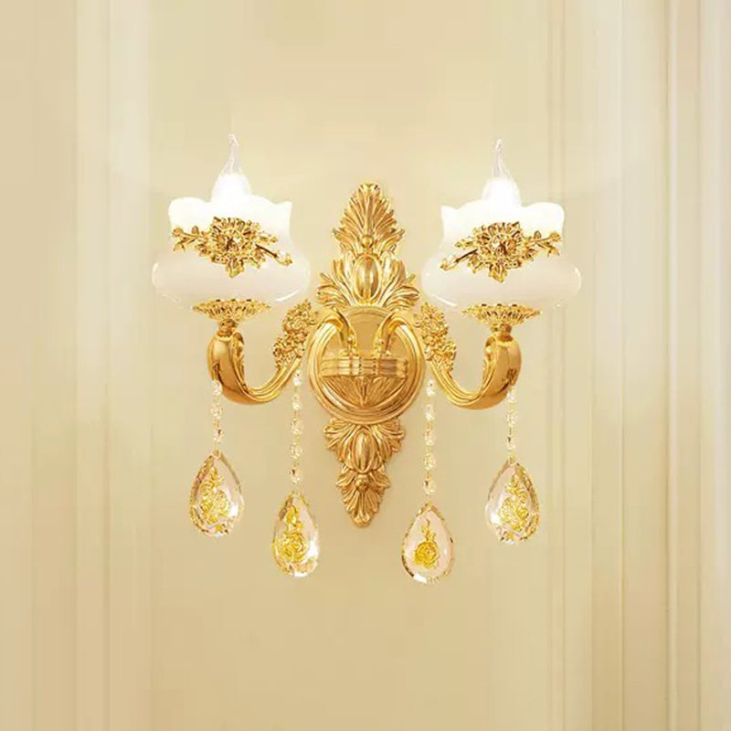 Imitatie jade gouden kroonluchter hanger lichtknop vintage hangend licht met kristal accent