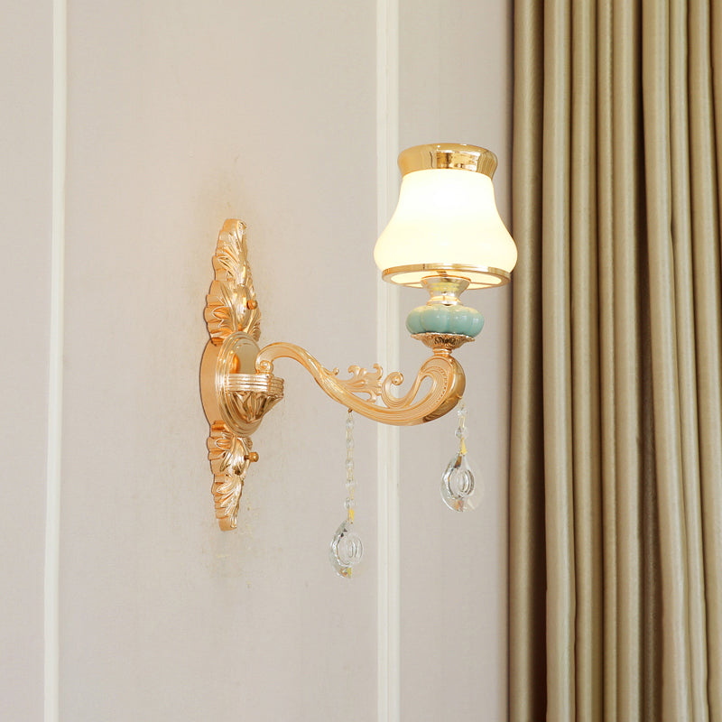 Handblown Glass Gold Chandelier Light Bud Retro Pendant Light Fixture with Crystal Accent