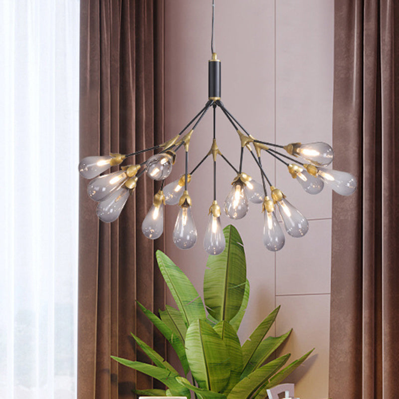 Metallic Branch Shaped Chandelier Lighting Minimalistic LED Pendant Light with Bulb-Shaped Glass