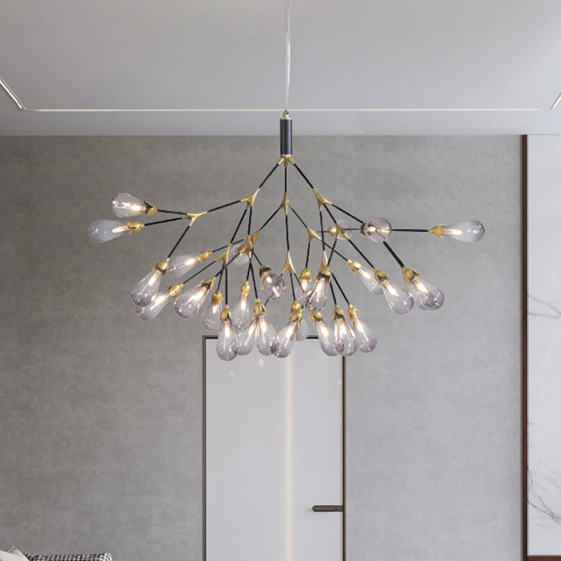 Metallic Branch Shaped Chandelier Lighting Minimalistic LED Pendant Light with Bulb-Shaped Glass