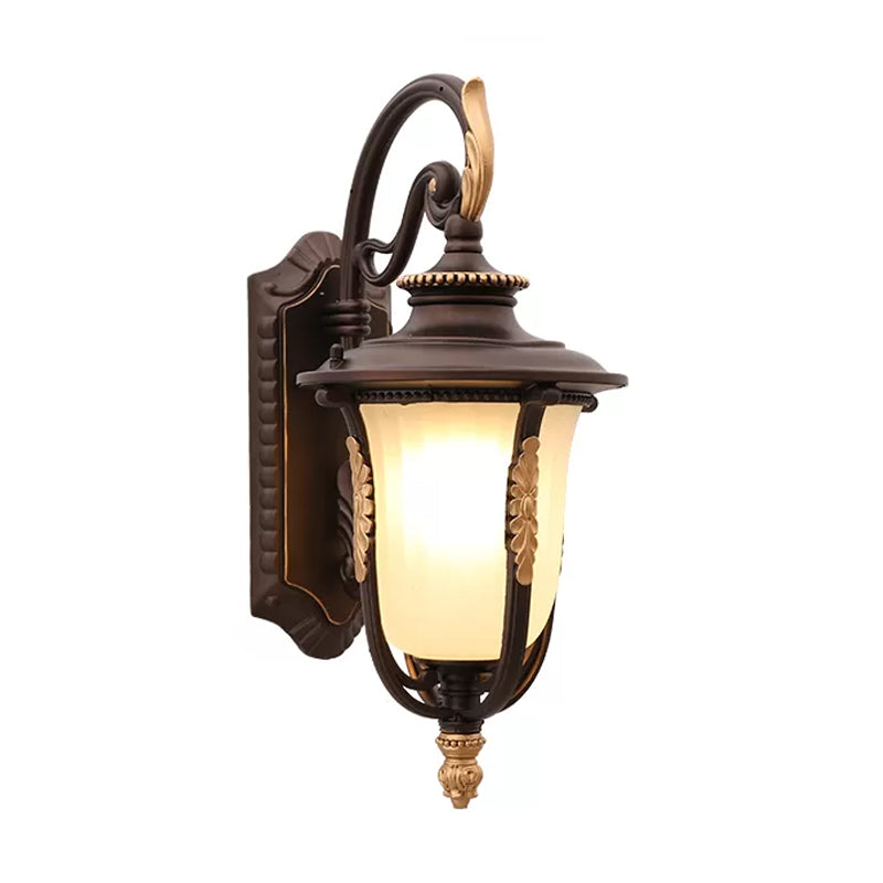 Vintage Bell Wall Light Fixture Single Frosted Rib Glass Wall Mounted Lamp in Coffee for Outdoor
