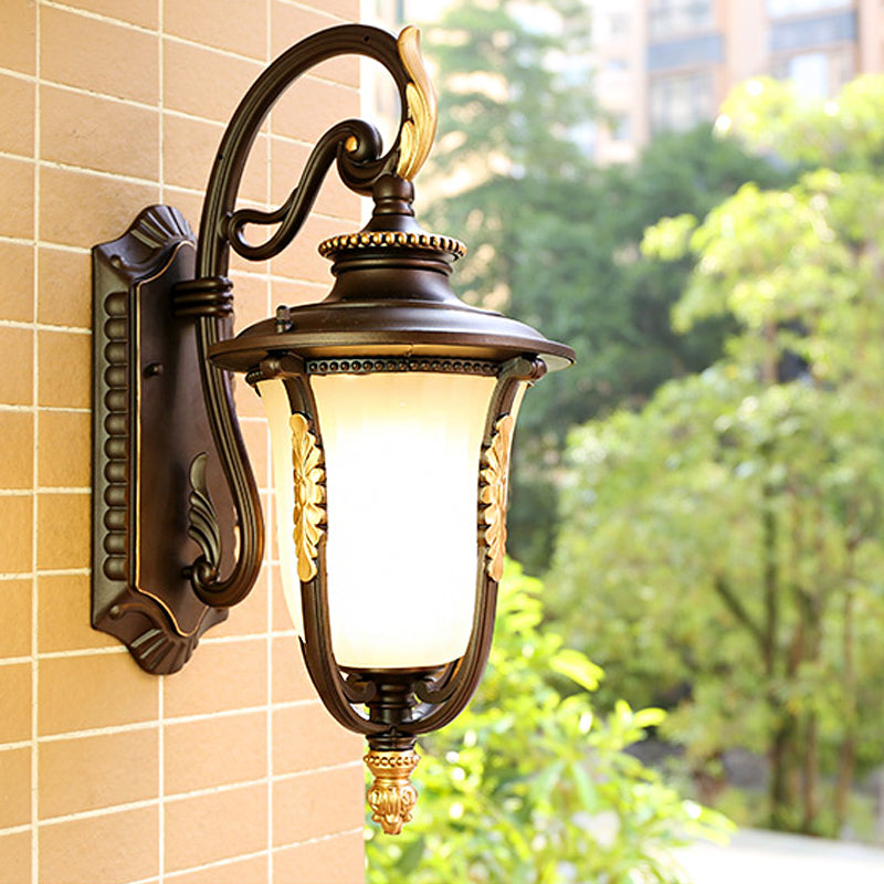 Vintage Bell Wall Light Fixture Single Frosted Rib Glass Wall Mounted Lamp in Coffee for Outdoor