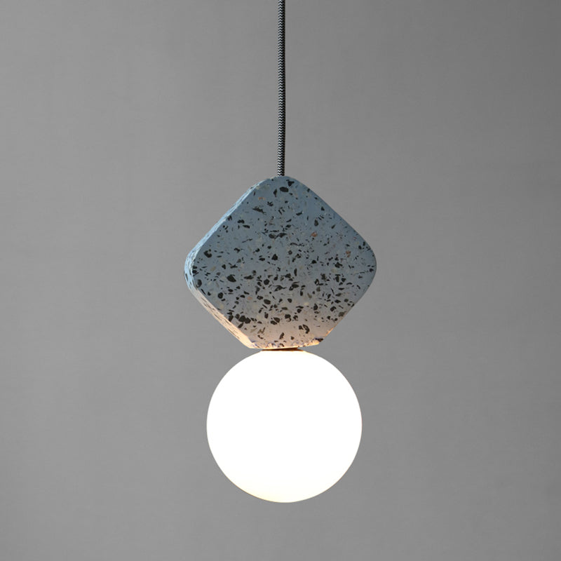 Globe Dining Room Ceiling Light Opal Glass Single Minimalistic Hanging Pendant Light with Terrazzo Decor