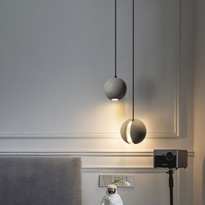 Cement Round Shade Ceiling Light Modern Style 1 Bulb Grey Hanging Lamp for Restaurant