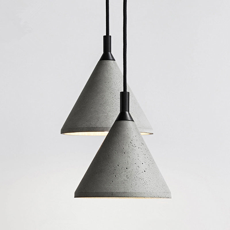 Nordic Style Conical Suspension Light Cement 1-Light Dining Room Pendant Light Fixture in Grey