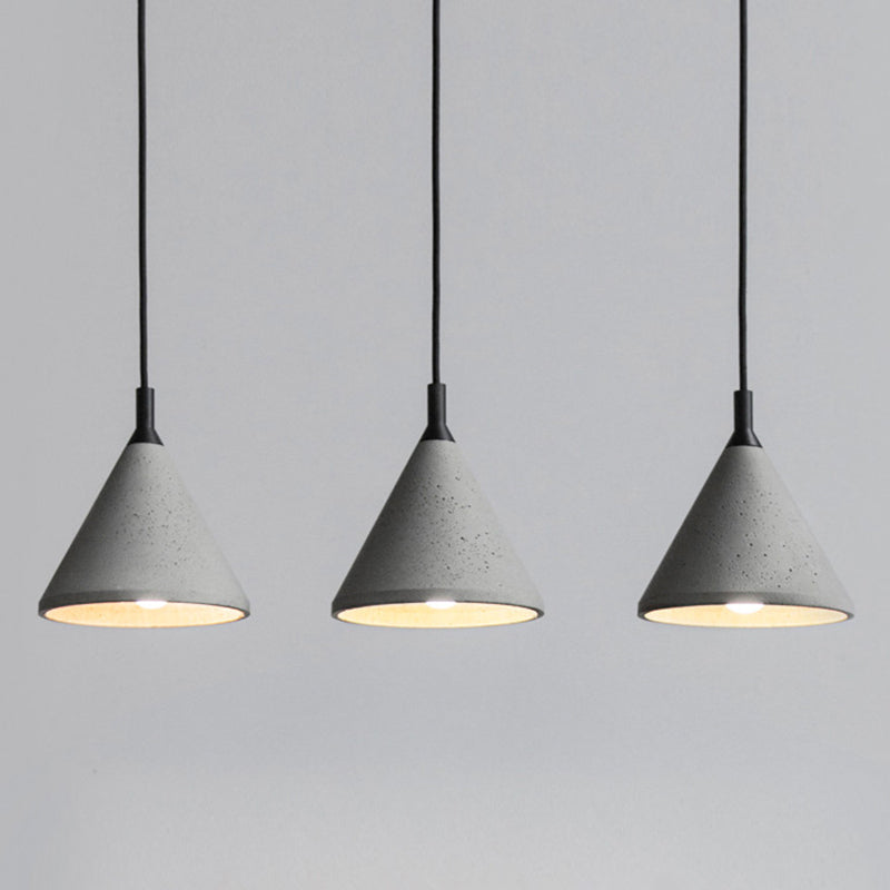 Nordic Style Conical Suspension Light Cement 1-Light Dining Room Pendant Light Fixture in Grey
