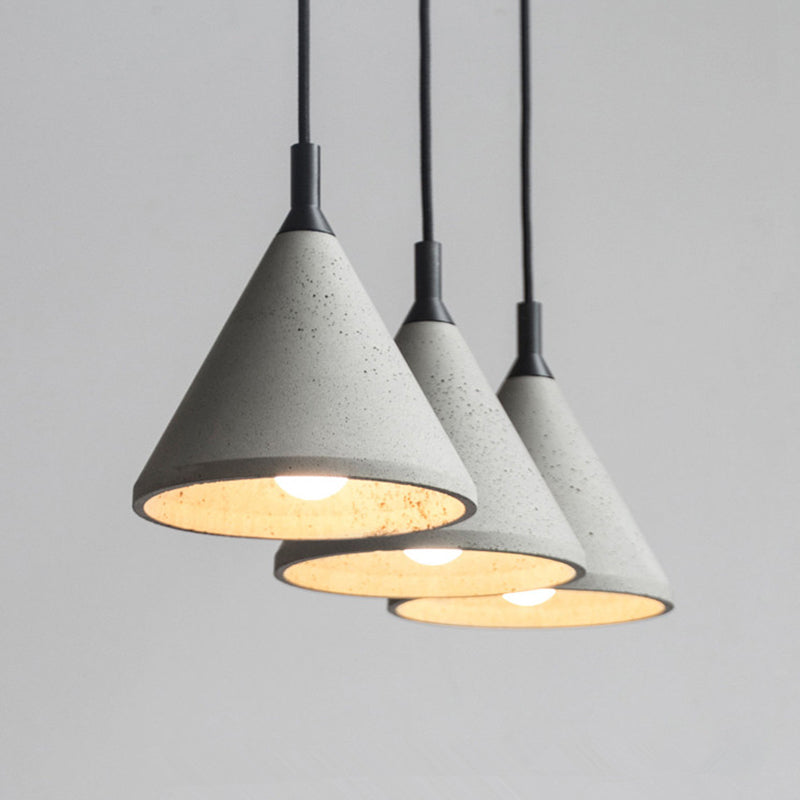 Nordic Style Conical Suspension Light Cement 1-Light Dining Room Pendant Light Fixture in Grey