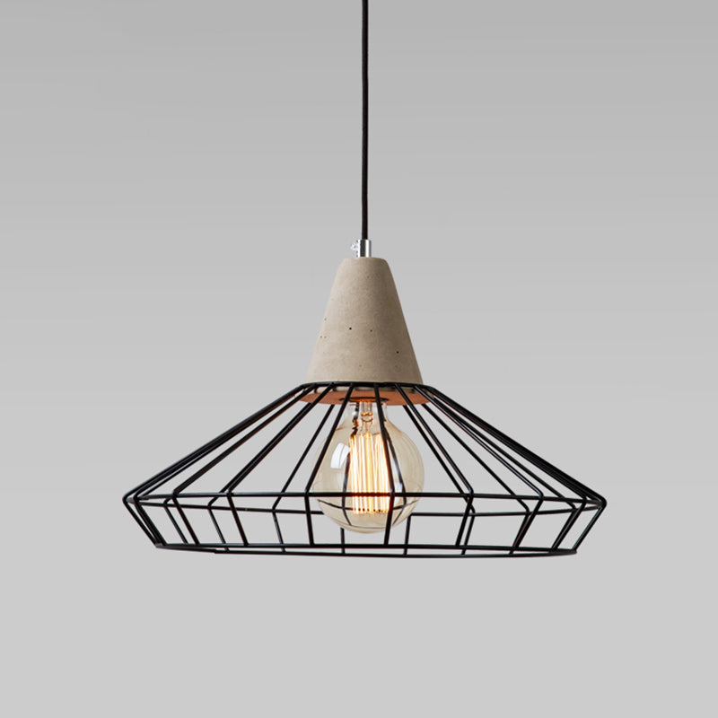 Caged Dining Room Suspension Light Metallic Single Minimalist Pendant Light with Cement Top in Grey