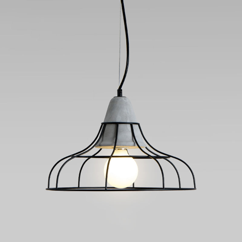 Caged Dining Room Suspension Light Metallic Single Minimalist Pendant Light with Cement Top in Grey