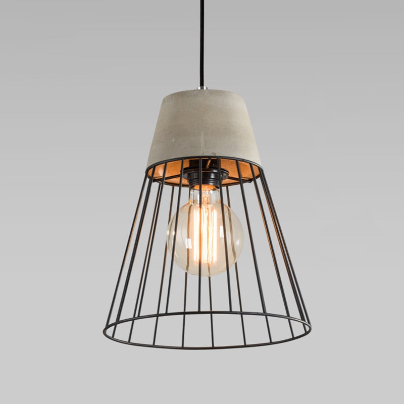 Caged Dining Room Suspension Light Metallic Single Minimalist Pendant Light with Cement Top in Grey