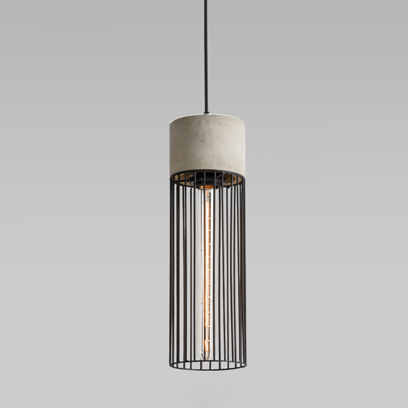Caged Dining Room Suspension Light Metallic Single Minimalist Pendant Light with Cement Top in Grey