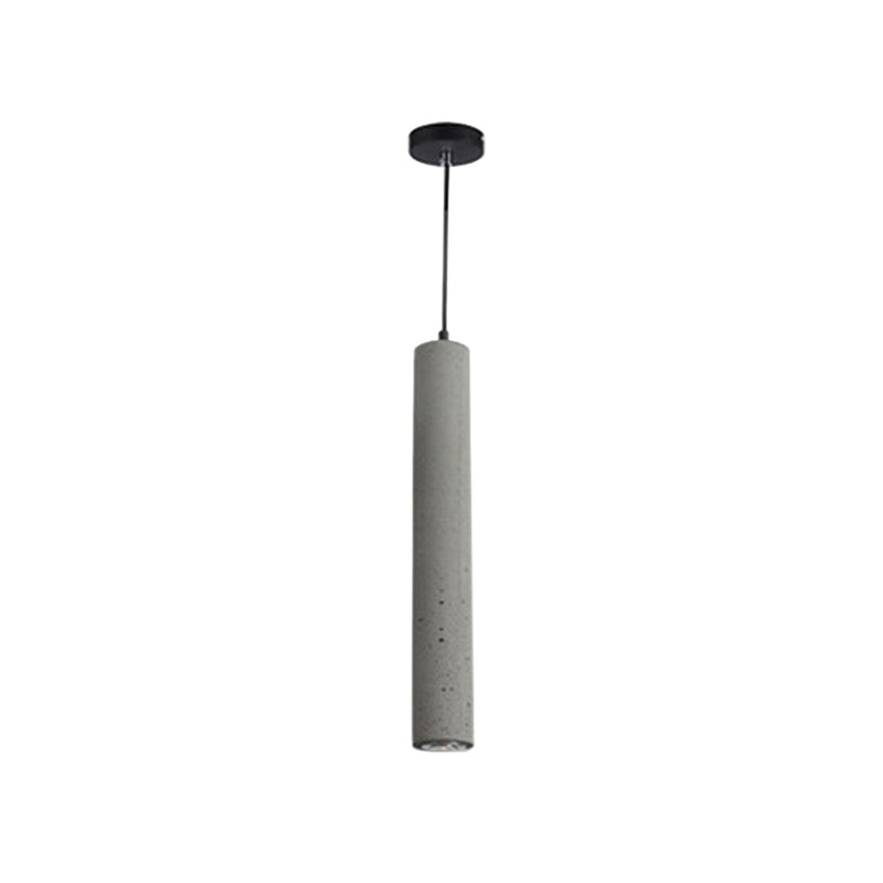 Minimalist Tube Shaped Hanging Lamp Cement Single-Bulb Dining Room Ceiling Lighting in Grey