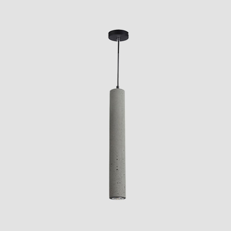 Minimalist Tube Shaped Hanging Lamp Cement Single-Bulb Dining Room Ceiling Lighting in Grey