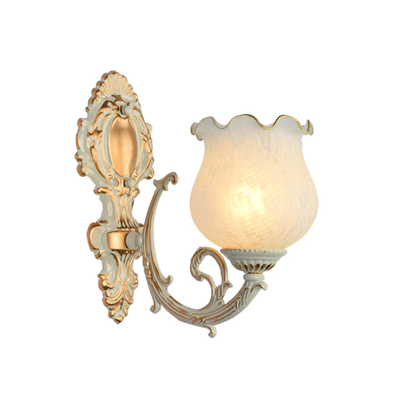Bud Shade Salon Light Light Rustic Style Ruffle Glass White White Wall Lighting Fixture