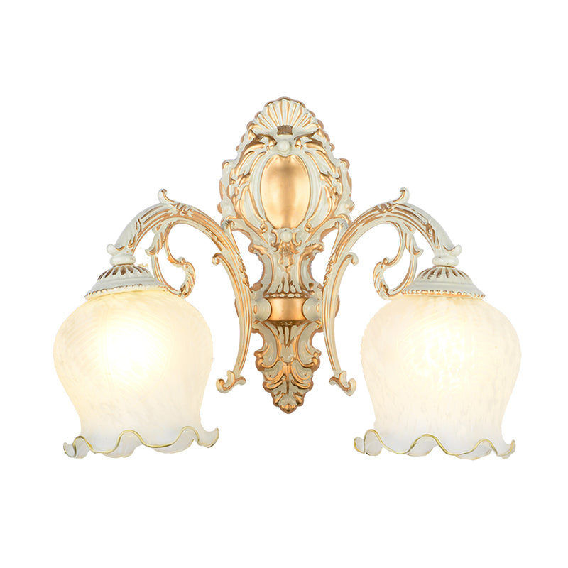 Bud Shade Salon Light Light Rustic Style Ruffle Glass White White Wall Lighting Fixture
