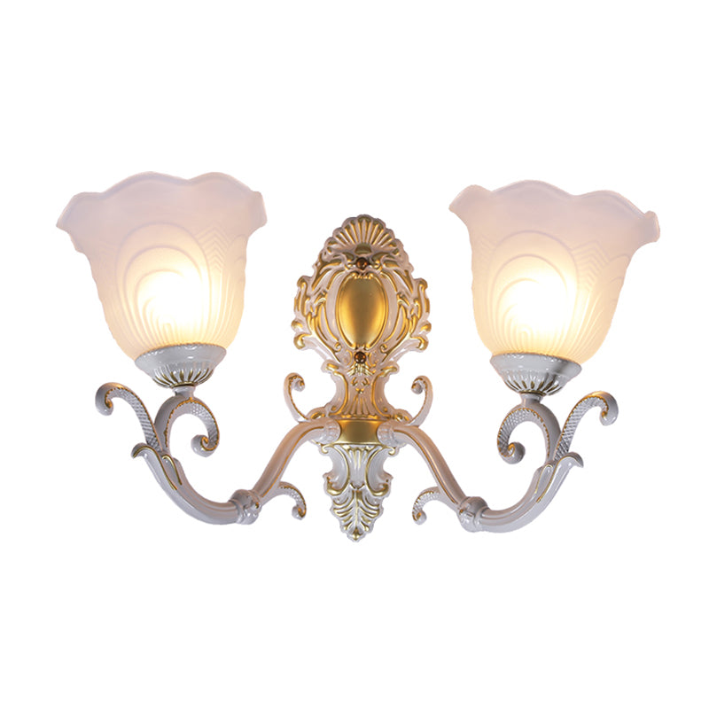 Bud Shade Salon Light Light Rustic Style Ruffle Glass White White Wall Lighting Fixture