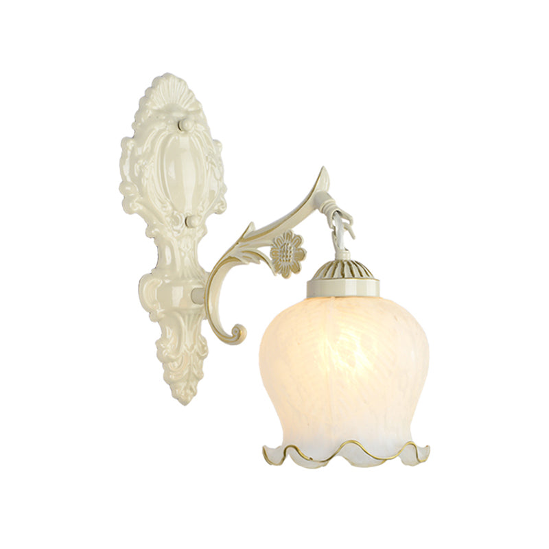 Bud Shade Salon Light Light Rustic Style Ruffle Glass White White Wall Lighting Fixture