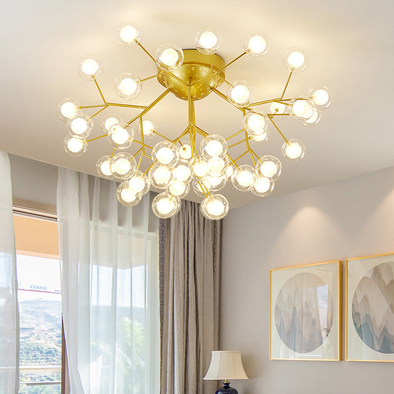 Branch LED Semi Flush Mount Simplistic Metallic Living Room Close To Ceiling Chandelier in Gold