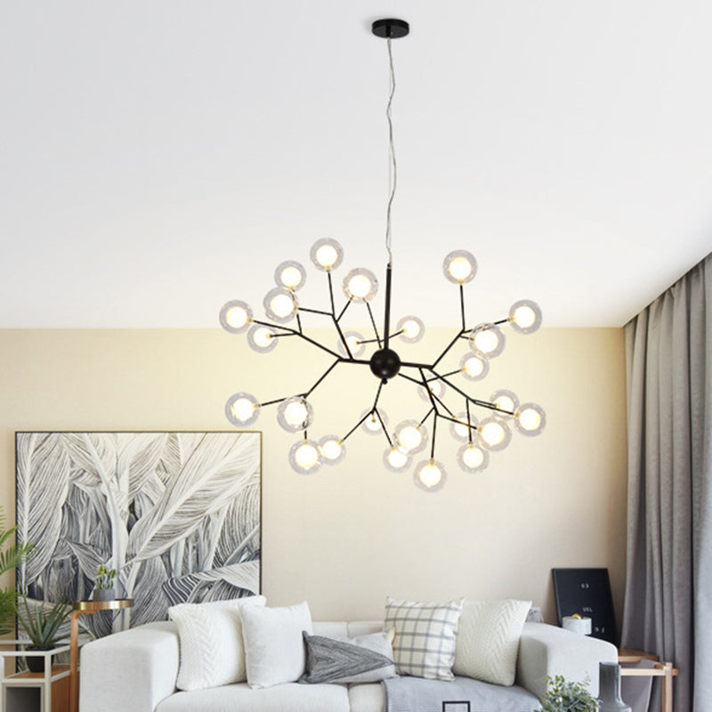 Round Chandelier Lighting Minimalist Clear Glass Black LED Pendant Light for Dining Room