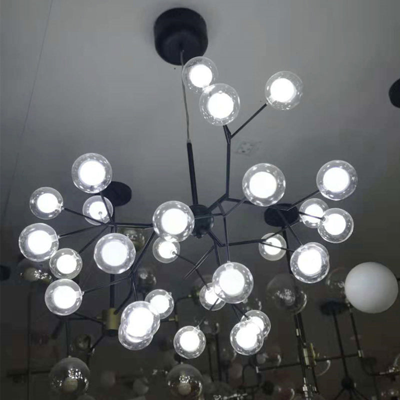 Round Chandelier Lighting Minimalist Clear Glass Black LED Pendant Light for Dining Room