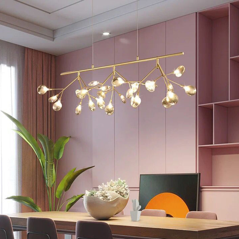 Branched Firefly Island Light Fixture Nordic Style Clear Glass Dining Room LED Ceiling Pendant Light
