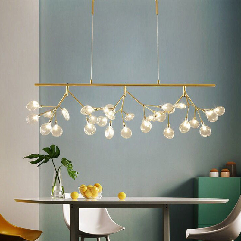 Branched Firefly Island Light Fixture Nordic Style Clear Glass Dining Room LED Ceiling Pendant Light