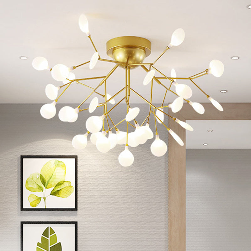 Metallic Tree Branch LED Semi Flush Light Nordic Style Flush Mount Ceiling Chandelier