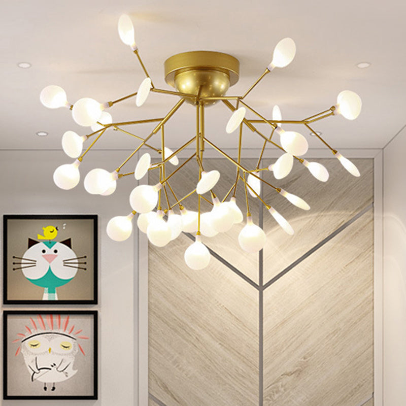 Metallic Tree Branch LED Semi Flush Light Nordic Style Flush Mount Ceiling Chandelier