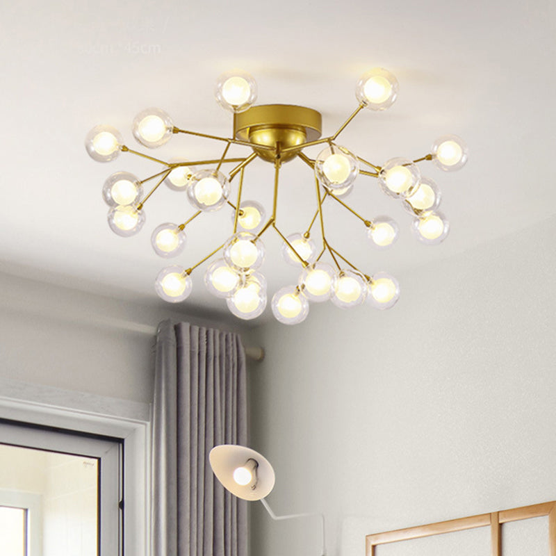 Metallic Tree Branch LED Semi Flush Light Nordic Style Flush Mount Ceiling Chandelier