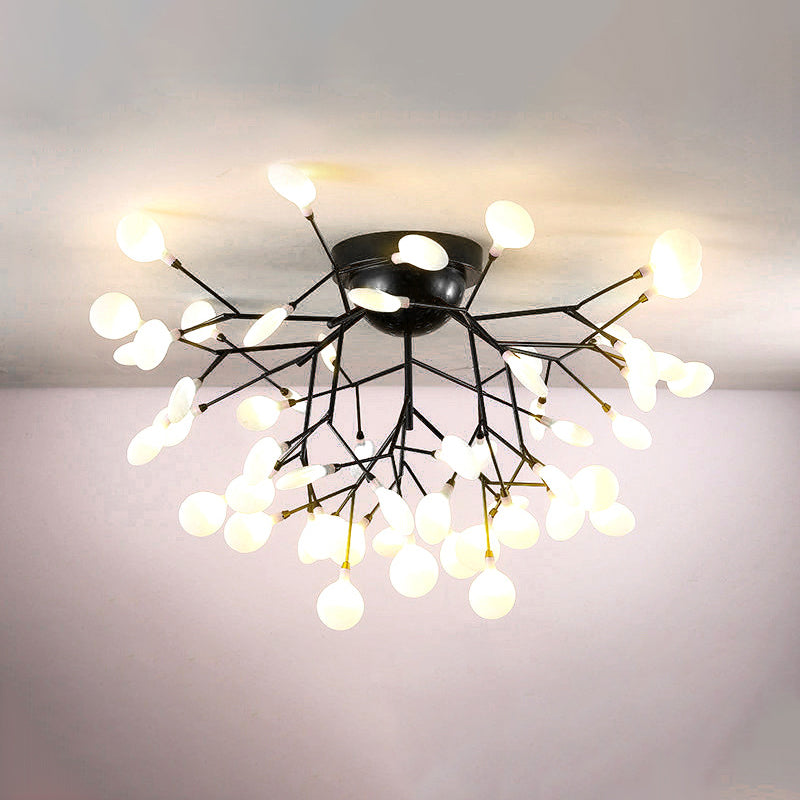 Metallic Tree Branch LED Semi Flush Light Nordic Style Flush Mount Ceiling Chandelier