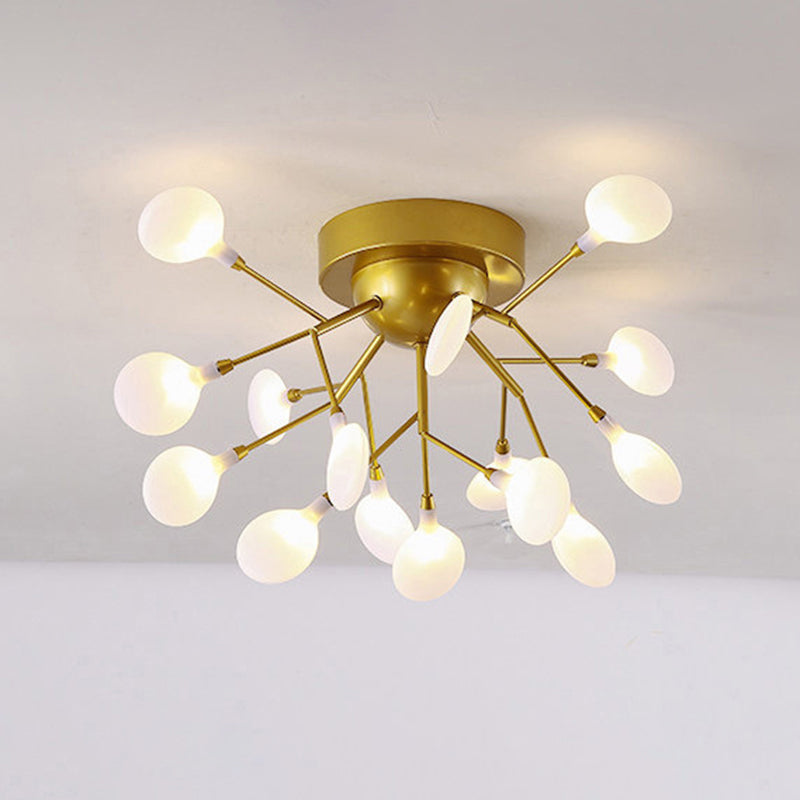 Metallic Tree Branch LED Semi Flush Light Nordic Style Flush Mount Ceiling Chandelier