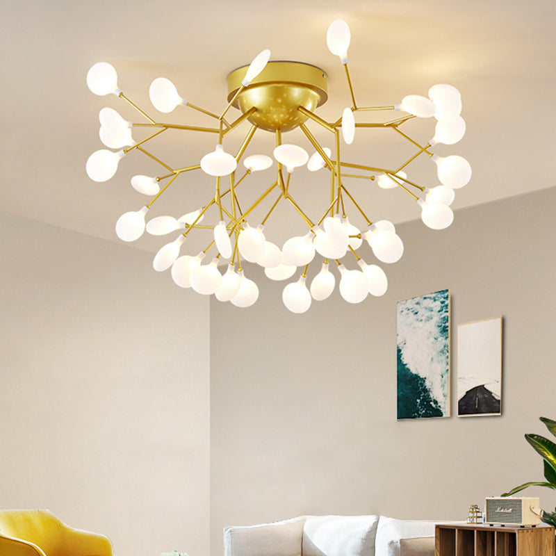 Branch Bedroom Flush Mount Chandelier Metallic Minimalist LED Semi Flush Light Fixture