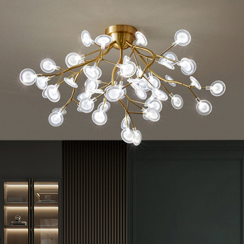 Metal Branch Flush Mount Light Simplicity Semi LED Flush Chandelier with Firefly Shade