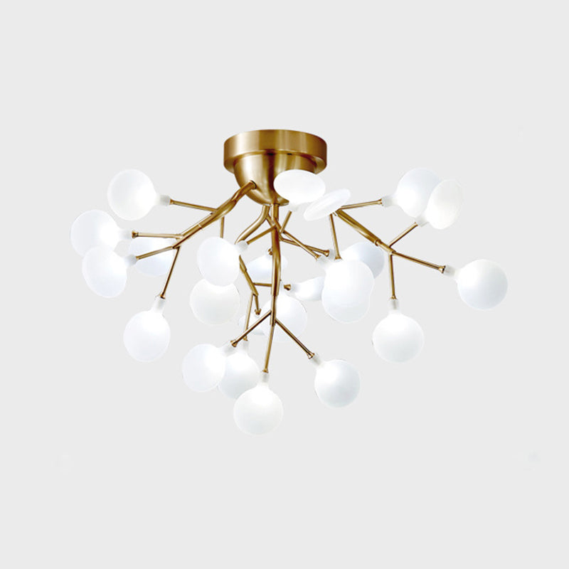 Metal Branch Flush Mount Light Simplicity Semi LED Flush Chandelier with Firefly Shade
