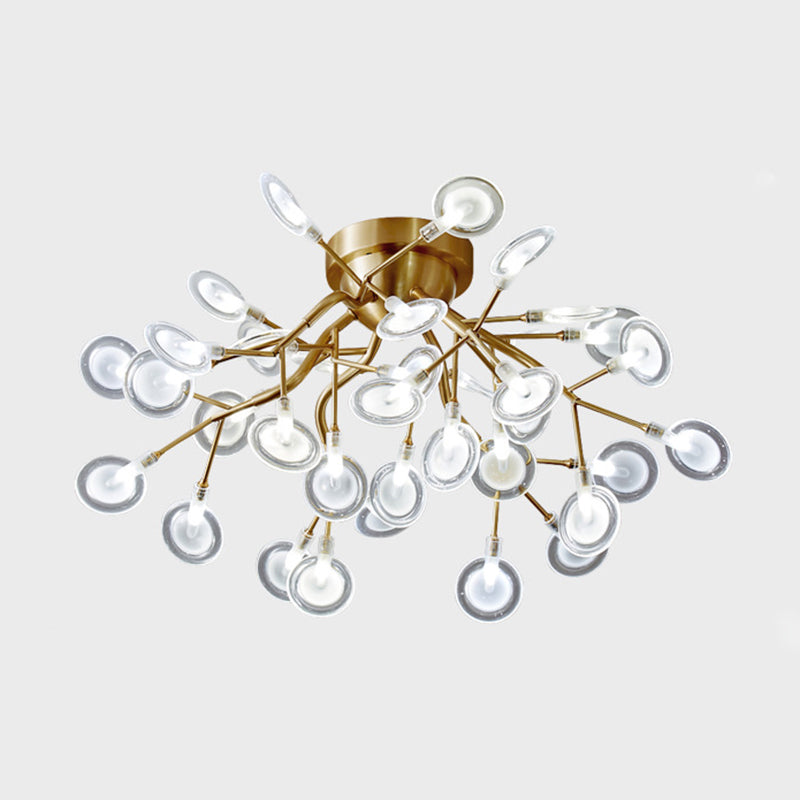 Metal Branch Flush Mount Light Simplicity Semi LED Flush Chandelier with Firefly Shade