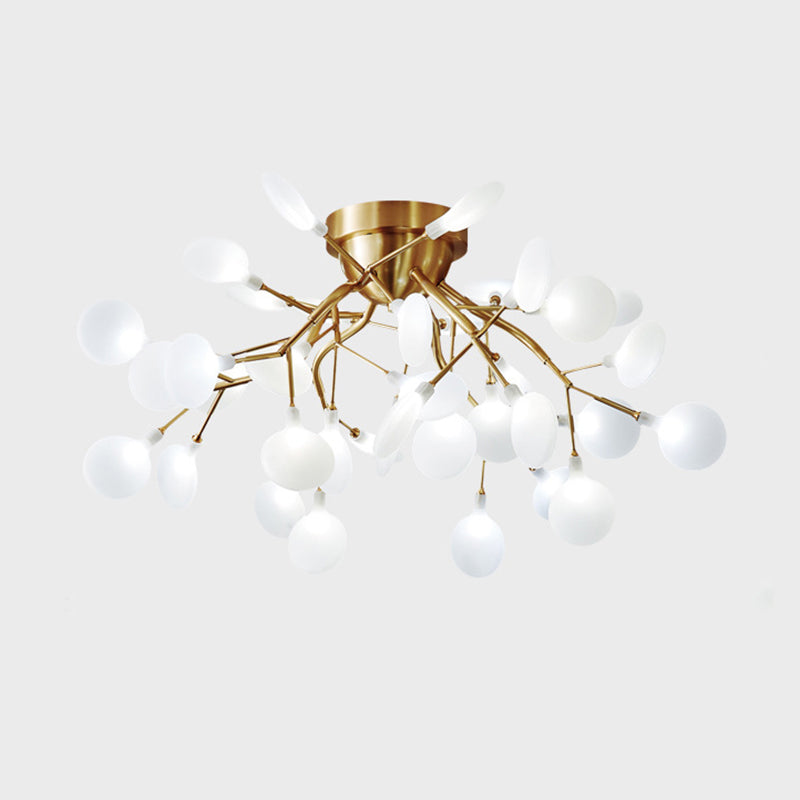 Metal Branch Flush Mount Light Simplicity Semi LED Flush Chandelier with Firefly Shade