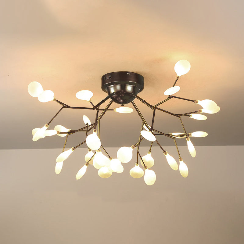 Simplistic Tree Branch LED Semi Flush Mount Metallic Living Room Close To Ceiling Chandelier in Black