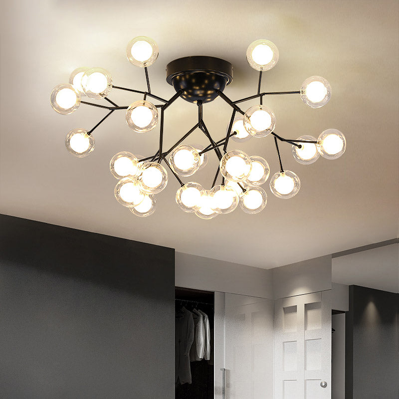 Simplistic Tree Branch LED Semi Flush Mount Metallic Living Room Close To Ceiling Chandelier in Black